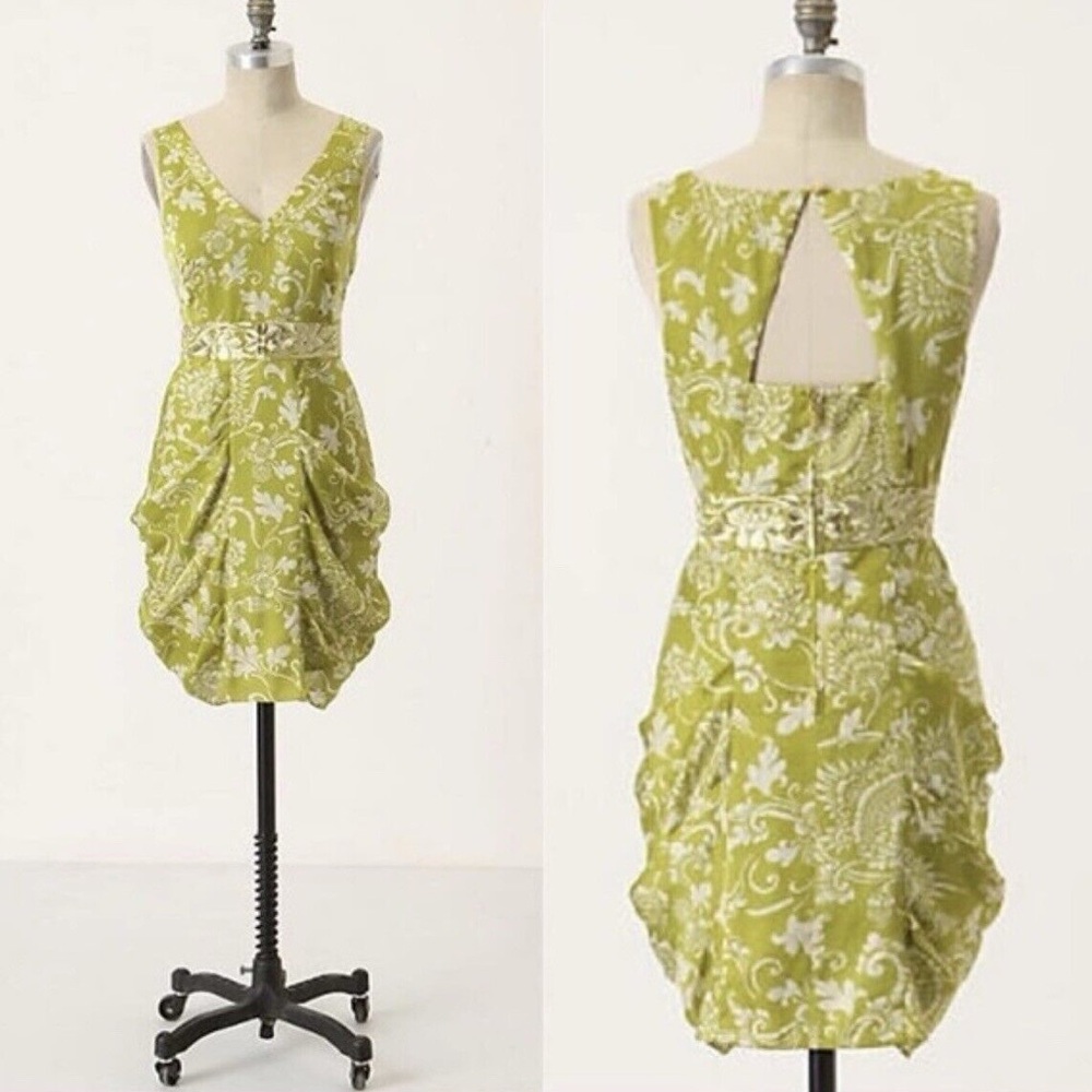 NEW Leifsdottir Anthropologie Gilded Garden Ruched Floral Dress 6 Silk